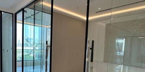 Glass & aluminium partition fabricated and fitted on site